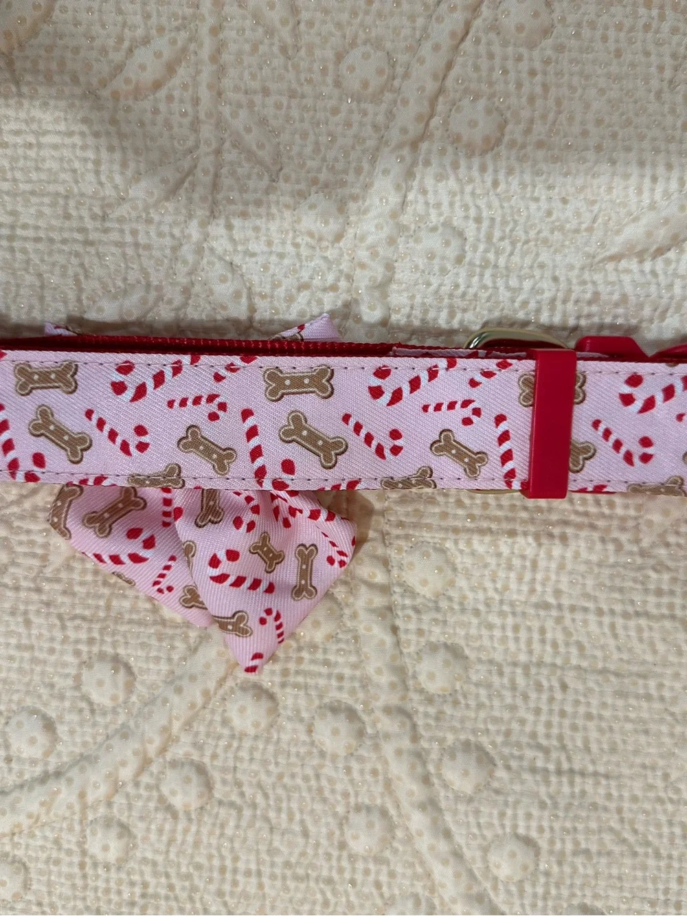 Pink Holiday Dog Collar with Bow